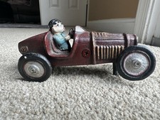 Vintage Cast Iron Race Car 6  Open Wheel Racer Driver Toy