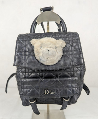 Authentic Christian Dior Quilted Lambskin Black Leather Teddy Bear Backpack