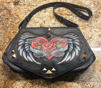 LIMITED EDITION ISABELLA FIORE BRIDGET LIVE TO LOVE BLK SHOULDER SADDLE BAG $695