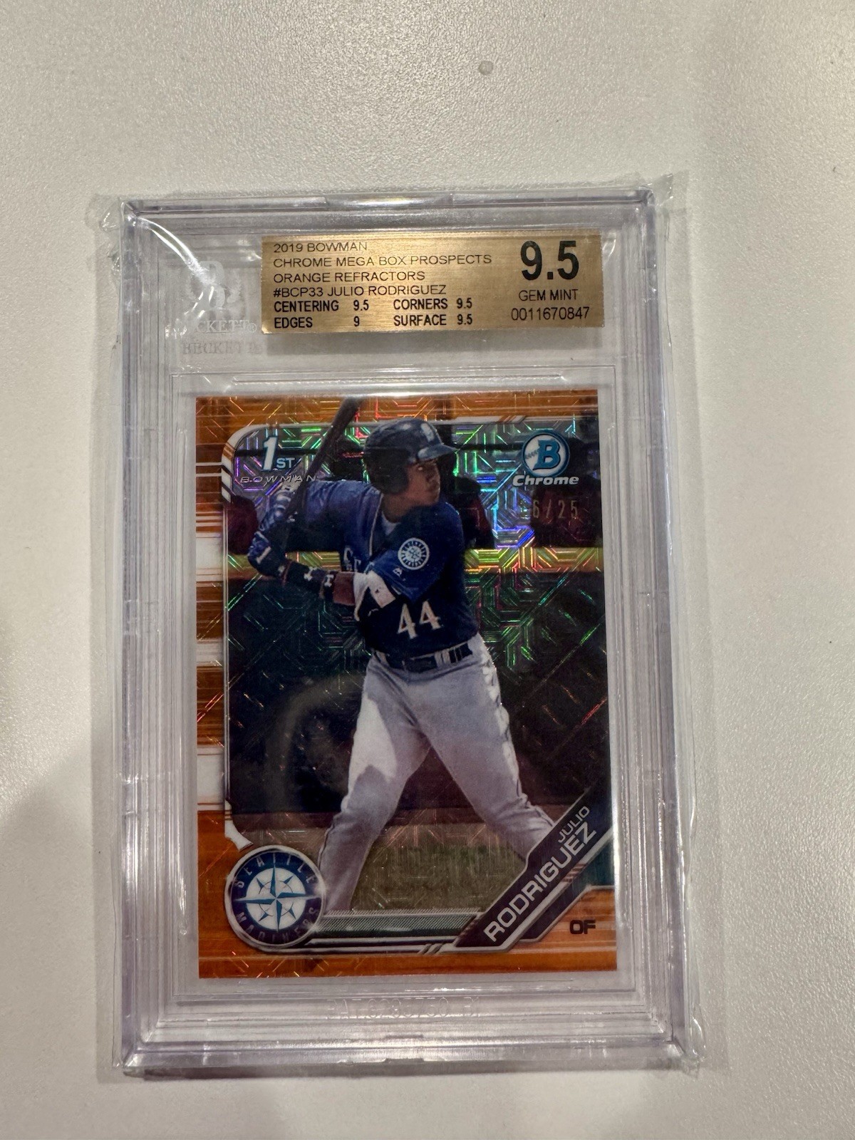 2019 JULIO RODRIGUEZ 1st Bowman Chrome Orange Mega Refractor #'d/25
