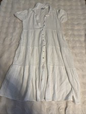 Petal + Pup White Crepe 100% Cotton Button Midi Dress Sz 6 Short Sleeve Tiered