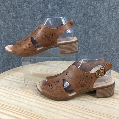 Dansko Sandals Womens 39 Casual Open Toe Heeled Buckle Slingback Brown Leather