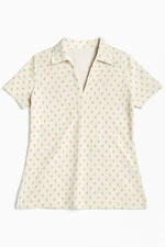 VTG Society V-Neck Collared Floral Pattern Shirt Cream Sz M