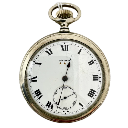 Antique 53mm Longines Mechanical Open Face Pocket Watch 19.75N NickelSwiss