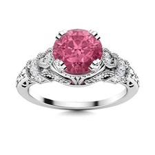 937 Sterling Silver 5MM Round Pink Topaz Solitaire with Accents Wedding Ring