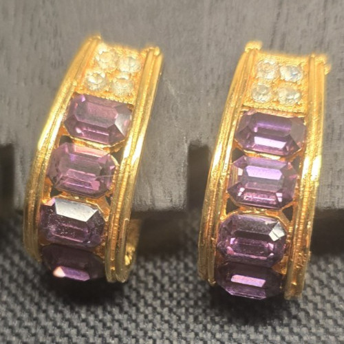 Vintage Vendome Rhinestone Statement Gold Tone Clip On Screwback Earrings