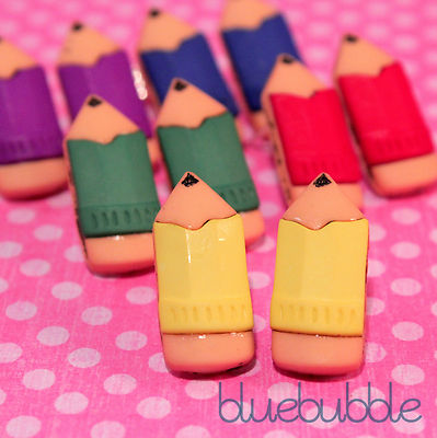 FUNKY BLEISTIFT BUNTSTIFT OHRRINGE FARBE AUSWÄHLEN NIEDLICH KITSCH RETRO SCHULE KOSTÜM