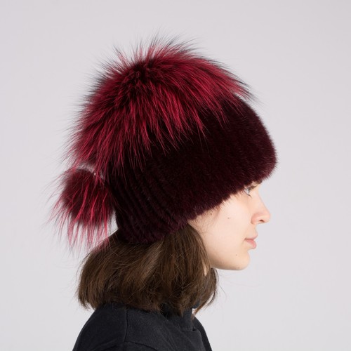 Pelzmütze Damen Winter Strick Pelzmütze warm Fell Beanie Mütze mit echtem Silberfuchspelz - Bild 27 von 42