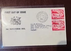 Mauritius 1953 FDC PAIR QEII STAMPS TO USA PORT LOUIS POSTMARK