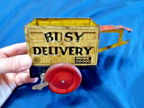 Vintage Rare Marx Tin Busy Delivery Cart Trike Cycle Car Wind Up Toy Parts