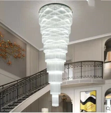 Remote Dimmable LED crystal stair chandelier Duplex villa living room lamp light