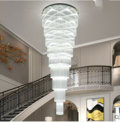 Remote Dimmable LED crystal stair chandelier Duplex villa living room ...