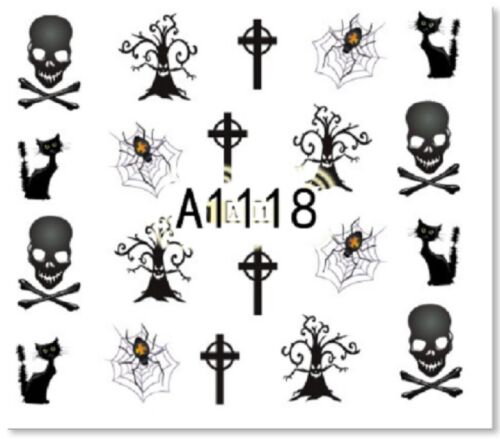 Nail Art Sticker Water Decals Transfer Stickers Halloween Skulls Graves (A-1118) - Afbeelding 1 van 1