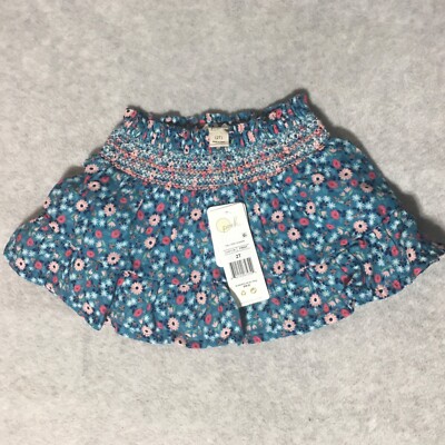Peek Aren't You Curious Toddler Girl 2T Turquoise Floral Smocked Cotton Skirt