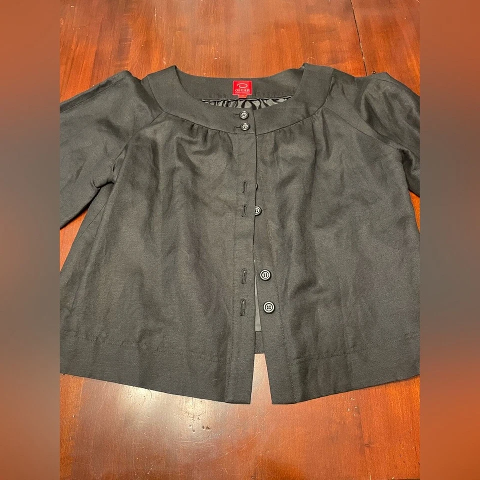 Oscar de la Renta Chaqueta Blazer Forrada Recortada Negra Capa 12 L L L Lino Foto 2 de 3