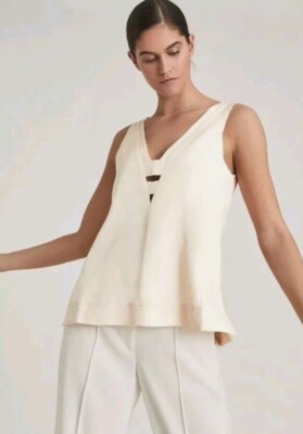 Reiss Emi Linen Blend V-Neck Top - Size UK 6 RRP £95 great gift 