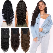 100 Natural Hair Extensions 4 PCS Real Thick Clip In Full Head as Human Wavy US