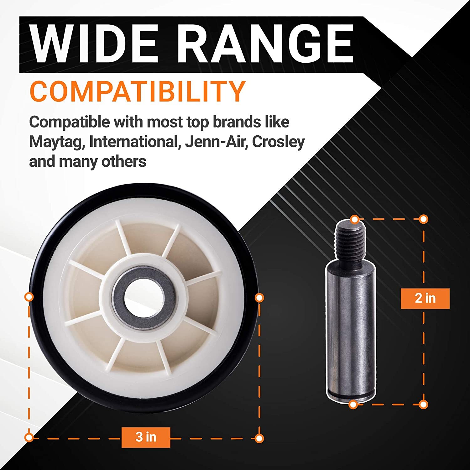 For Maytag Dryer Roller Wheel Drum Support Kit 303373K 12001541 312948 2 Pack