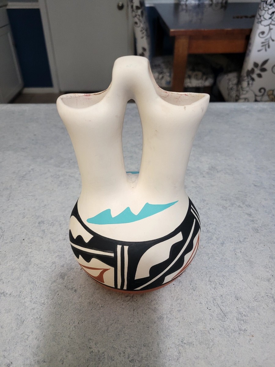 SIGNED L Toya Pueblo Wedding Vase Native American POTTERY New
