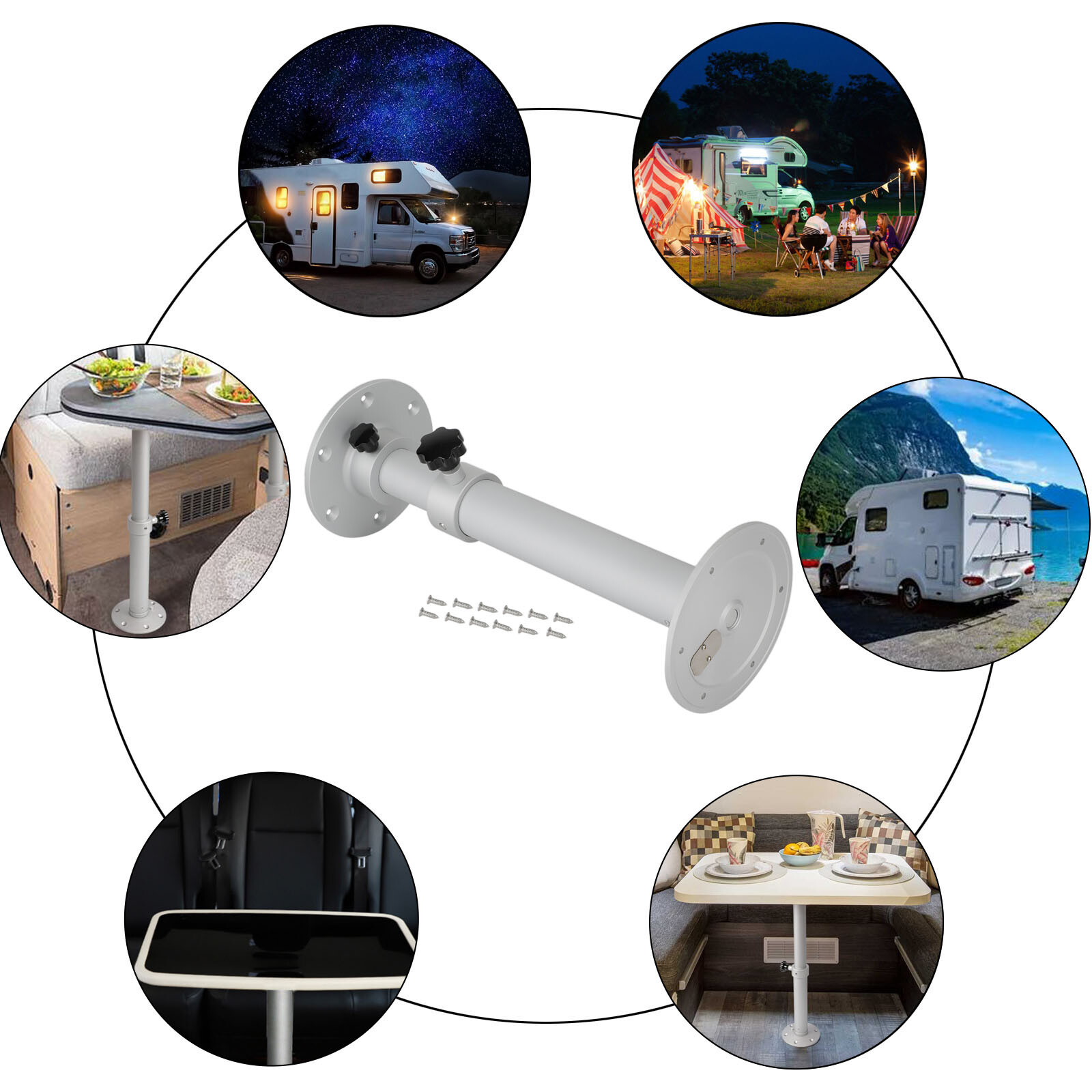 Verstellbarer Tischsockel Mit Eichenplatte - Für Wohnmobil & Caravan