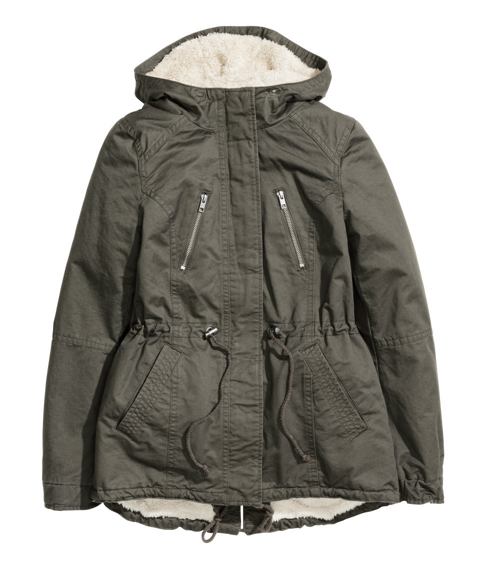 H&M Damen Winterjacke Parka mit Teddyfutter