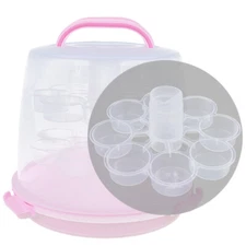 Portable 3-Tier Cupcake Transporter Dome Box Pink Muffin Holder With Locking Lid