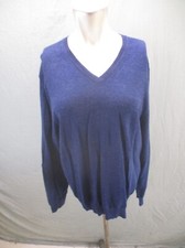 Calvin Klein Size M Mens Blue Stretch 100 Merino Wool V-Neck Loose Sweater 571