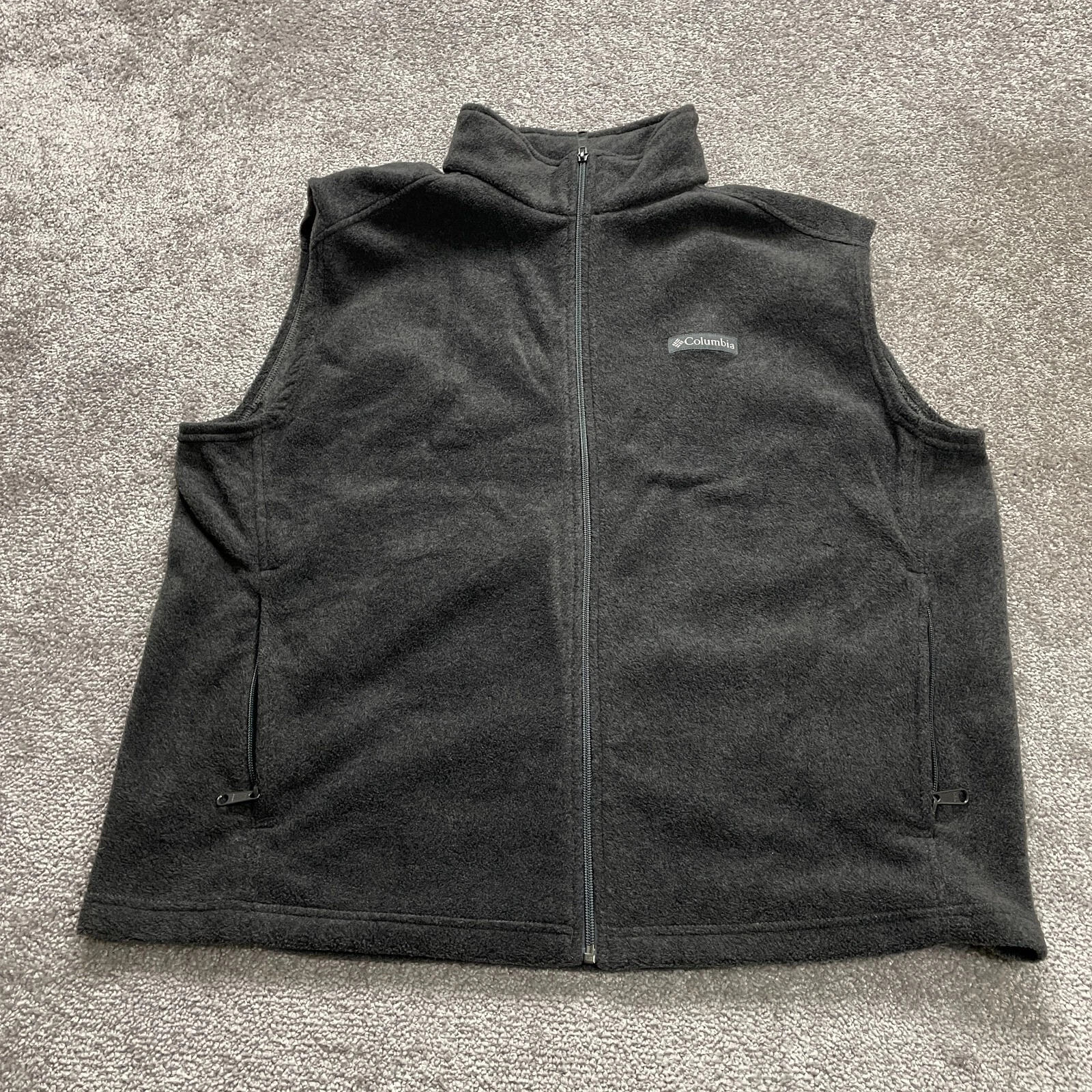 Columbia Fleece Vest Mens XL Dark Gray Full Zip High Neck Pockets Outdoor Hiking