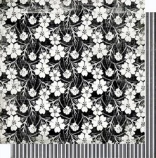 My Mind's Eye, Meadowlark Dusk, White Floral Paper, 2 x 12" Cardstock, Stripes