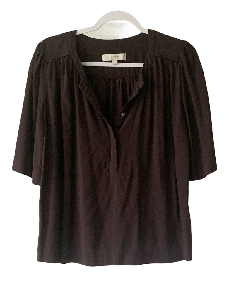 Loft Deep Purple Half Button Blouse - image 1