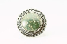 Natural Dark Green Round 925 Sterling Silver Size 7.25 Ring 8.5 grams RIN9073