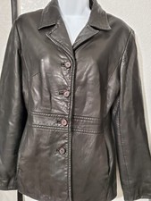 Frenchi Womens Black Leather Buttery Soft Button Front Coat/jacket Sz M Pristine
