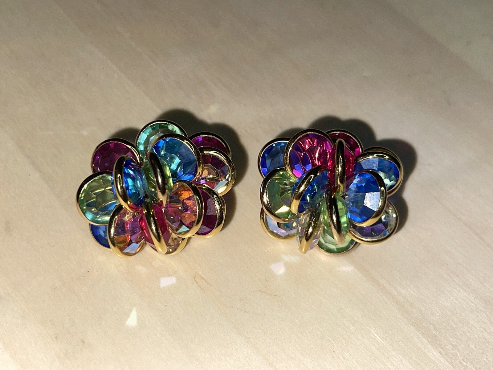 Swarovski Clip Earrings, Multi-colored Crystal Au… - image 5