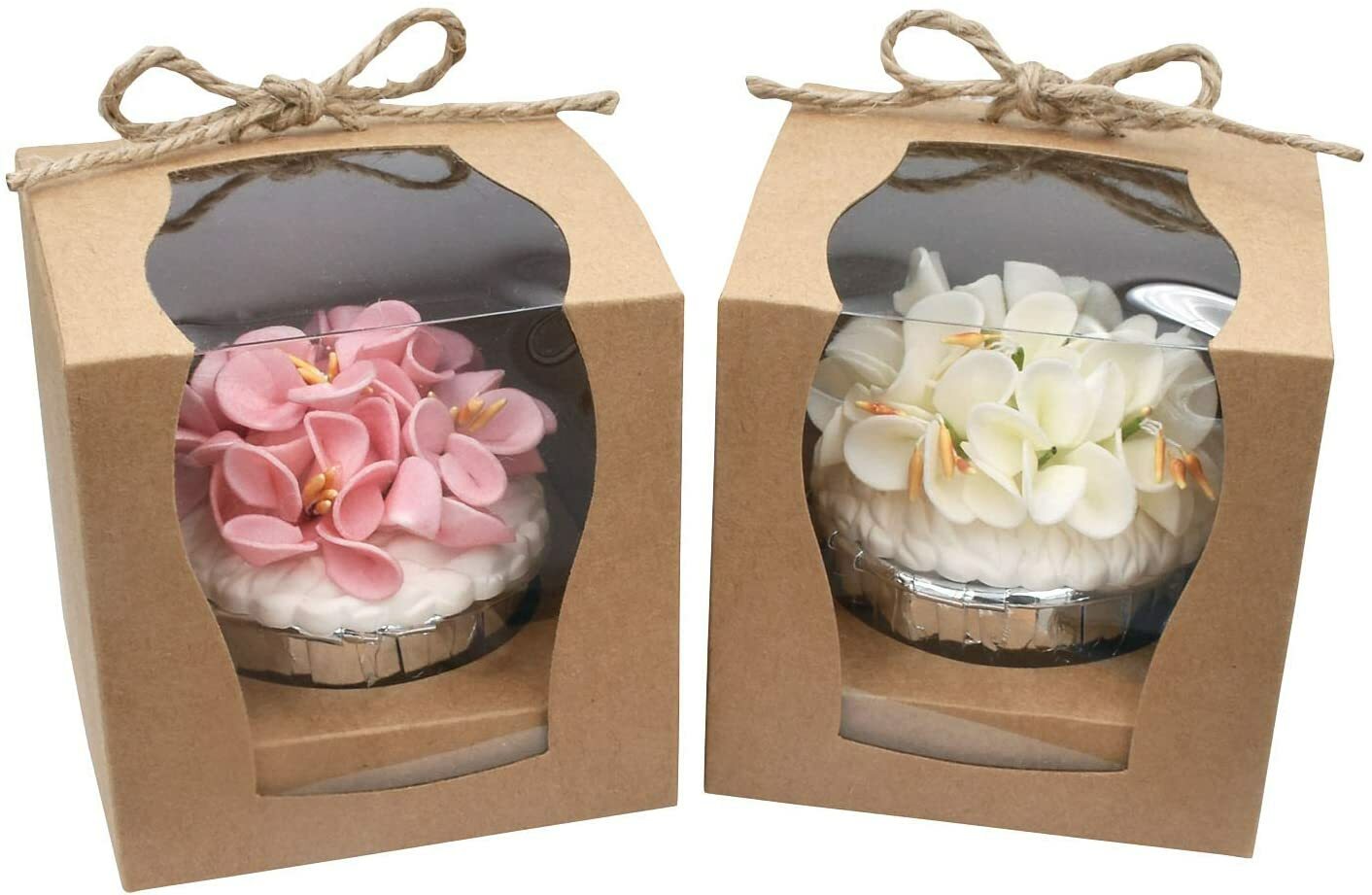12pcs Kraft Cupcake Favor Boxes Individual Clear Window Cupcake Bakery Paper Box