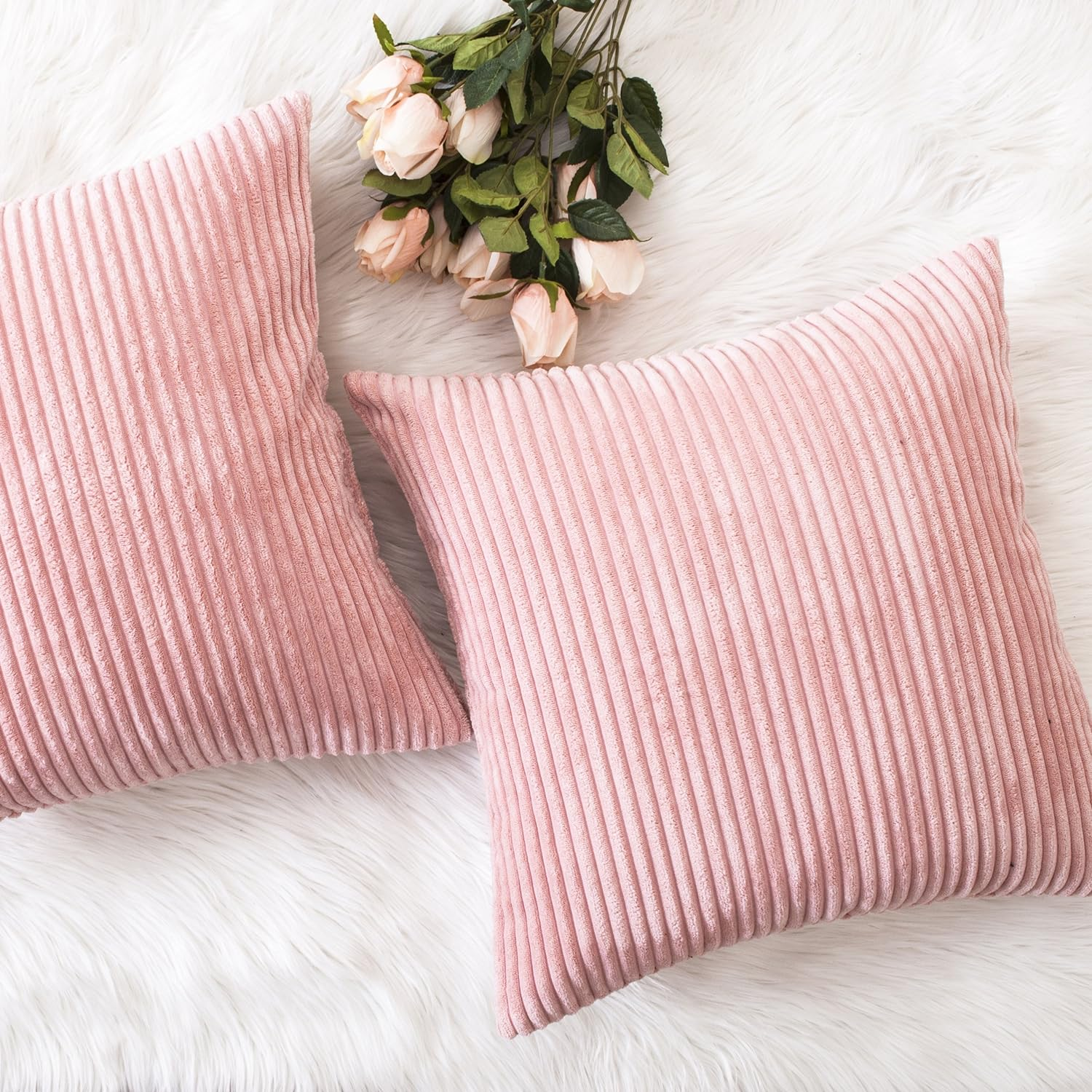 Throw Pillow Covers Pink Couch Pillow Covers 18X18 Decoration Supersoft Striped-image