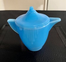 Akro Agate Glass Child's Large Interior Panel Teapot w/ Lid Blue Luster