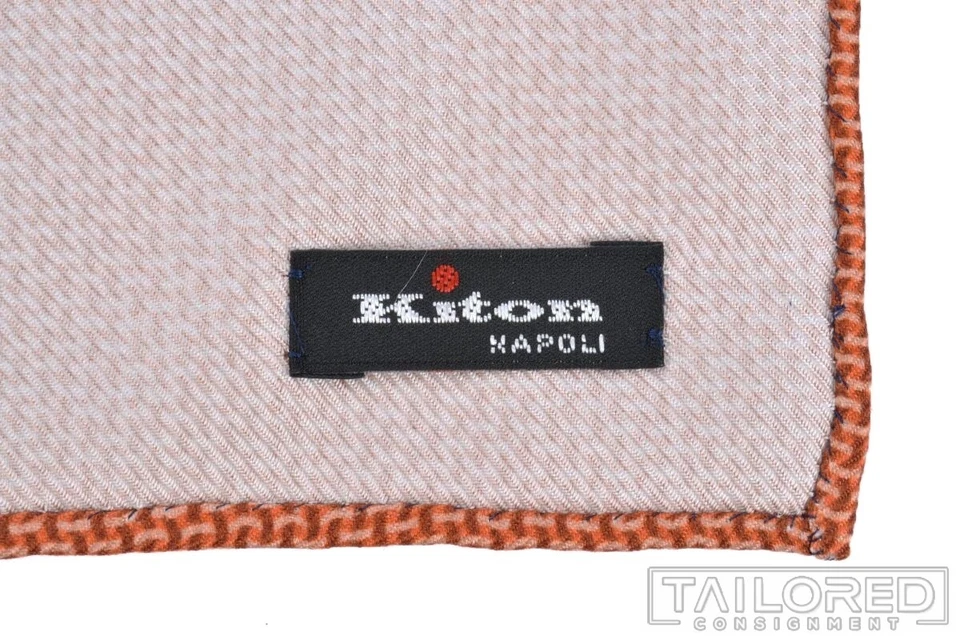Pañuelo cuadrado de bolsillo de lujo KITON naranja geométrico 100 % seda para hombre Foto 2 de 3