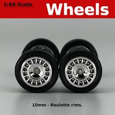 10/10mm Chrome Roulette Black Wall Treaded rubber tire set for Hot Wheels