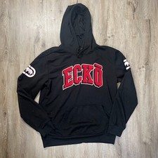 Ecko Men's Hoodie Medium Black Y2K Pullover Embroidered Graphic Red