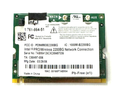 Intel PRO/Wireless 2200BG Network Connection Mini PCI Wireless
