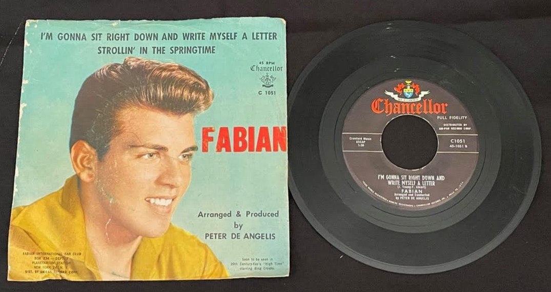 Fabian 45 RPM I'm Gonna Sit Right Down and Write Myself a Letter Picture Sleeve