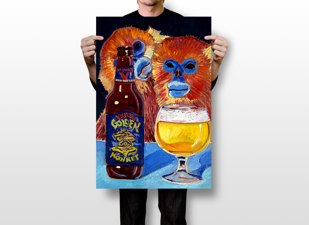 Golden Monkey Beer Drawn Original Vintage Wall Art Home Decor