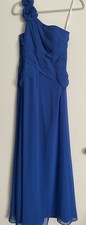 Davids Bridal Long Chiffon Dress Asymmetric Neckline Dress Blue Gown Size 4 $160