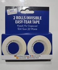Invisible Easy Tear Tape - 2 Pack Sticky  Office Packing gift wrapping