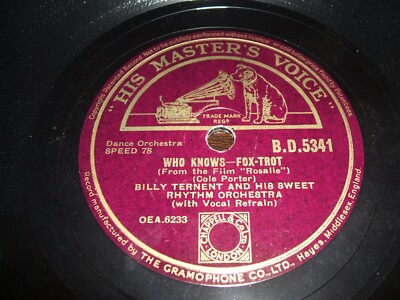 78rpm HMV BD5341 - Billy Ternent - Who Knows / Too Lovely to be True