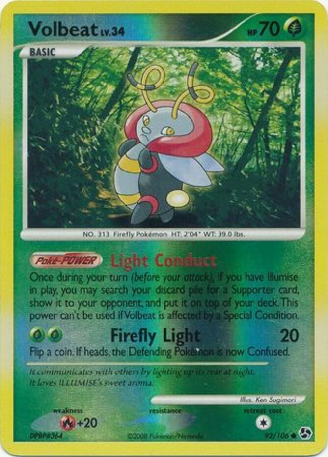Pokemon - Volbeat - 92/106 - Common - Reverse Holo - Great Encounters - NM