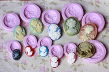 stampi gomma siliconica set forme cammeo - lotto 11pz fimo cernit formine