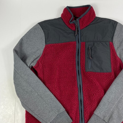 American Eagle Jacket Mens Medium Red Deep Pile Fleece Full Zip Hiking Outdoors - Picture 2 of 12