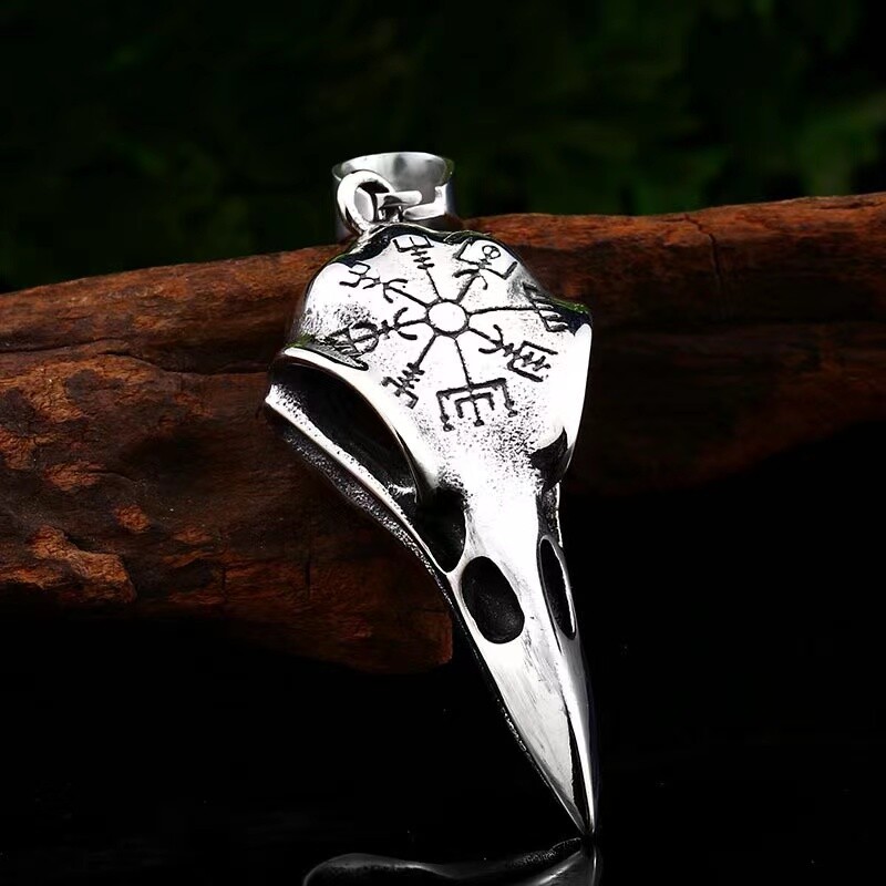 Mens Norse Viking Raven Skull Compass Amulet Pendant Protection