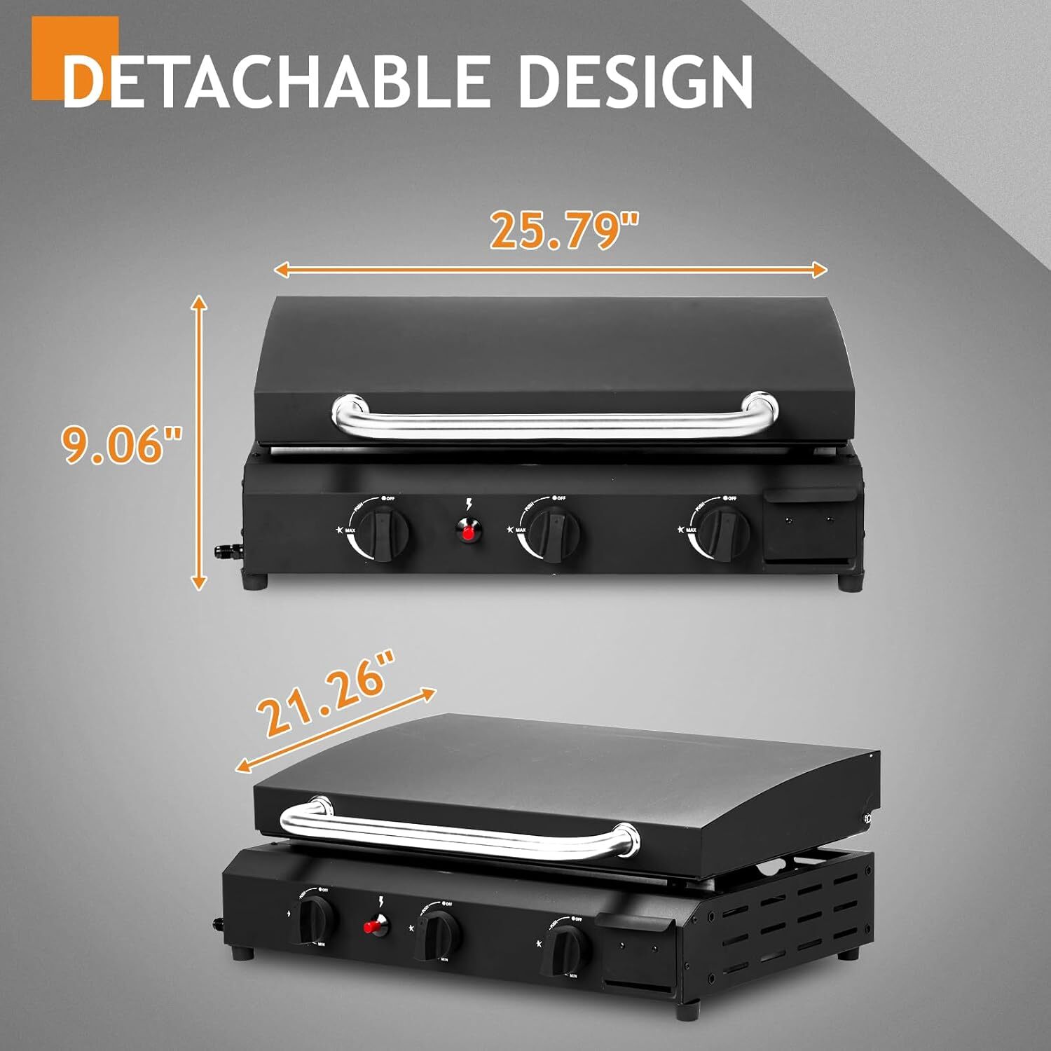 3Burner Gas Griddle w/Hood,30000 BTU Propane,Portable Flat Top Gas Grill Camping